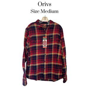 NWT Orivs Men's Heavy weight flannel plaid button down side pockets Size Medium